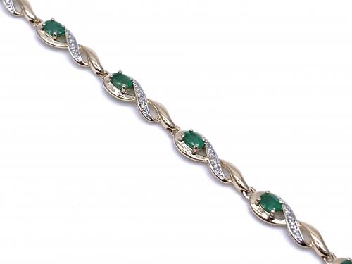 9ct Yellow Gold Emerald & Diamond Bracelet 0.20ct