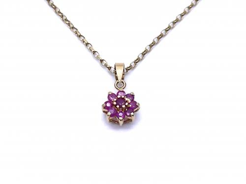 18ct Ruby Cluster Pendant & Chain
