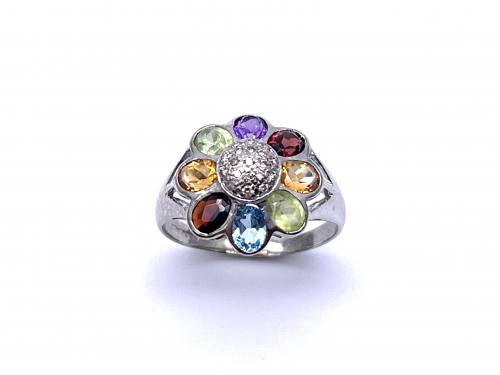 9ct Multi Stone & Diamond Flower Ring