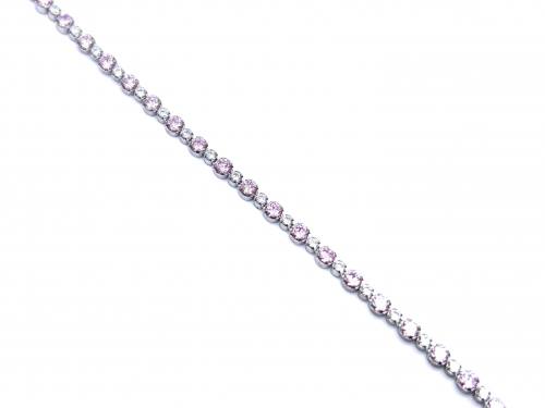 Silver Pink & White CZ Tennis Bracelet