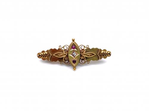 An Old 15ct Yellow Gold Ruby & Diamond Brooch