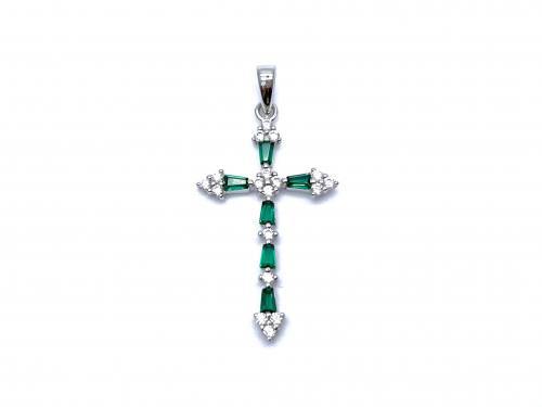 Silver Green & White CZ Cluster Cross Pendant