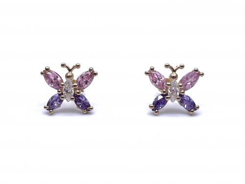9ct Pink CZ Butterfly Stud Earrings
