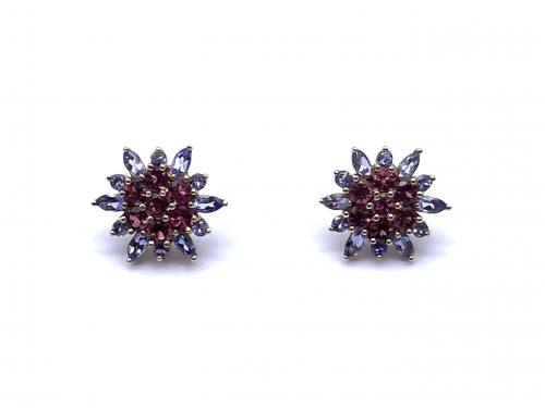 9ct Tanzanite & Garnet Cluster Earrings