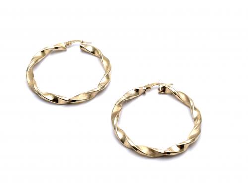 9ct Yellow Gold Twisted Hoop Earrings 45mm