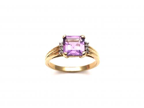 9ct Ametyst & Diamond Solitaire Ring