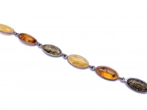 Silver Multi Colour Amber Bracelet