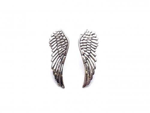 Silver Large Angel Wing Stud Earrings