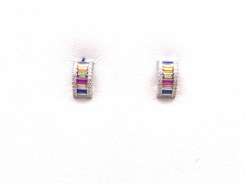 Silver Rainbow Huggie Stud Earrings