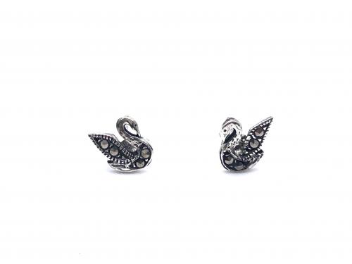 Silver Marcasite Swan Stud Earrings