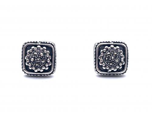Silver Marcasite Square Stud Earrings