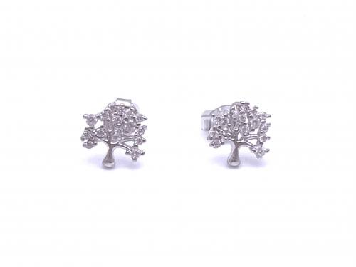 Silver CZ Tree of Life Stud Earrings 8mm