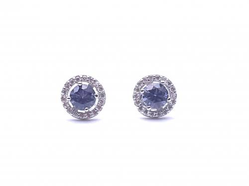 Silver Blue and White CZ Cluster Stud Earrings 8mm