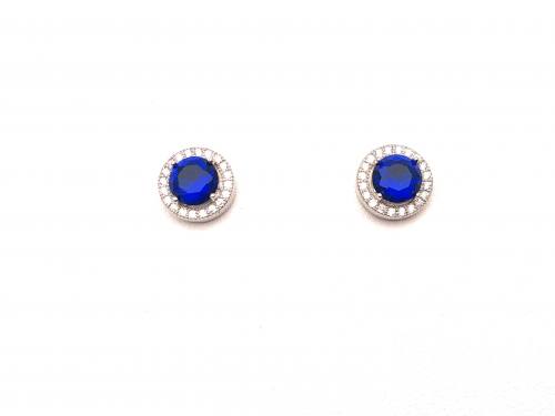 Silver Blue and White CZ Stud Earrings 10mm
