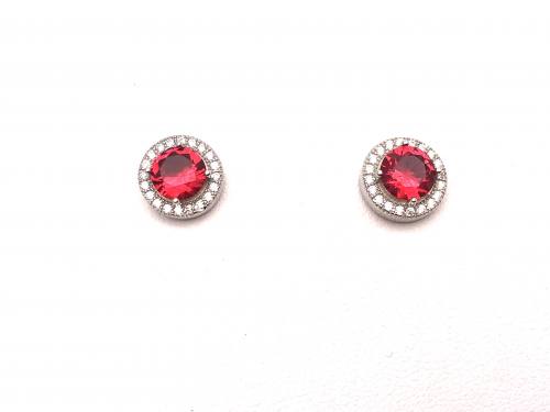 Silver Red & White CZ Stud Earrings 10mm
