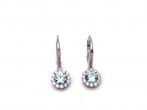 Silver Blue & White CZ Hook Earrings