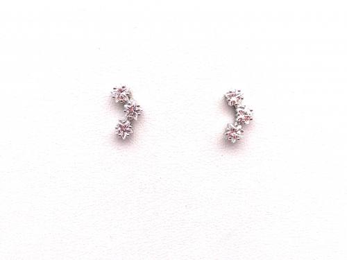 Silver 3 Stone CZ Stud Earrings