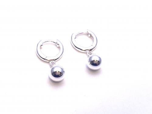 Silver Hoop Earrings With Ball Drop Charm