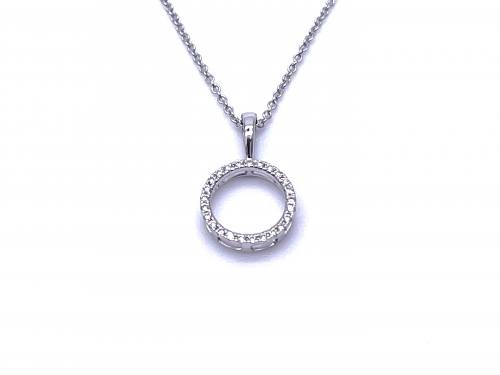 9ct White Gold Diamond Circle Pendant & Chain