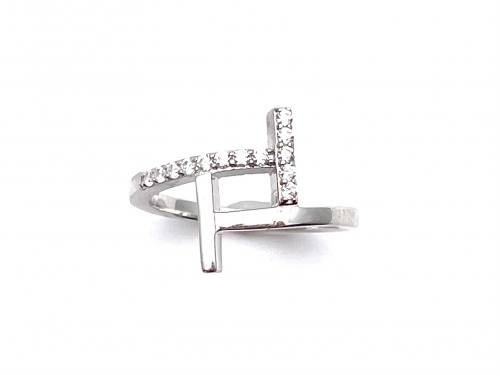 Silver CZ Double T Ring Size O