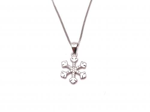 Silver CZ Snowflake Pendant & Chain