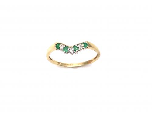 9ct Emerald & Diamond Wishbone Ring