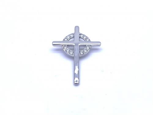 Silver Circle Cubic Zirconia Cross