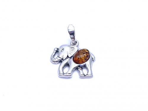 Silver Small Amber Elephant Pendant