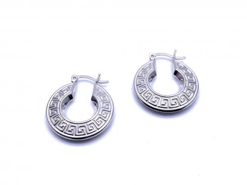 Silver Greek Key Hoop Earrings
