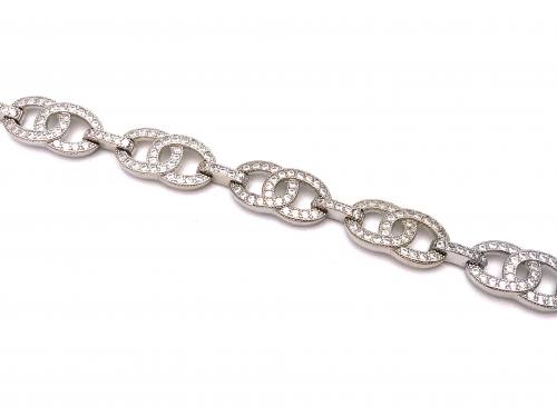 Silver Ladies CZ Double Link Bracelet 7 1/2 Inch
