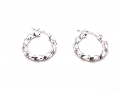 Silver Twisted Hoop Earrings 15mm