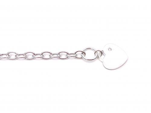 Silver CZ Heart Tag T-Bar Bracelet 7 1/2 Inch