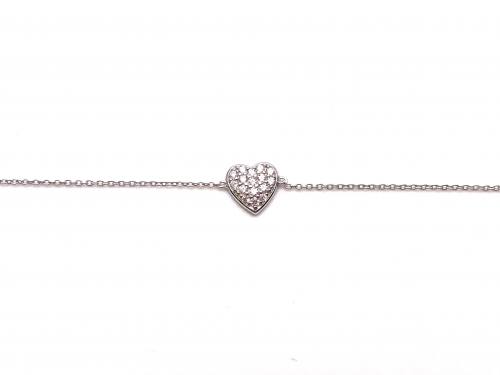 Silver CZ Heart Bracelet 7 Inch