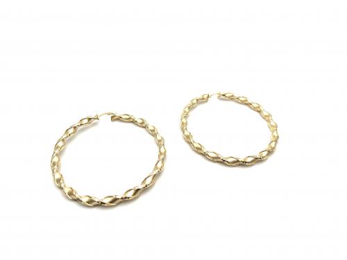 9ct Yellow Gold Twisted Hoop Earrings 60mm