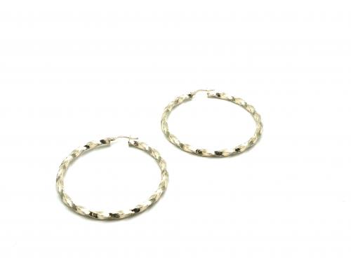 9ct Yellow Gold Twisted Hoop Earrings 50mm