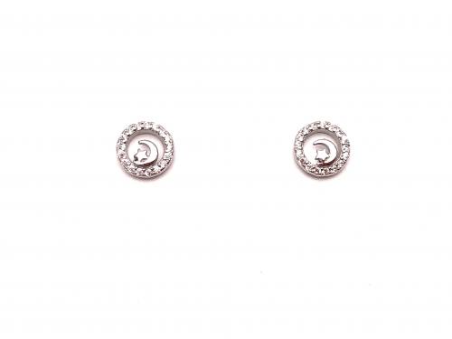 Silver CZ Moon & Star Stud Earrings