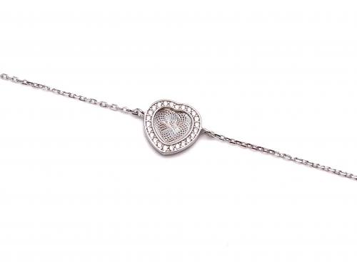 Silver CZ Heart Detail Bracelet