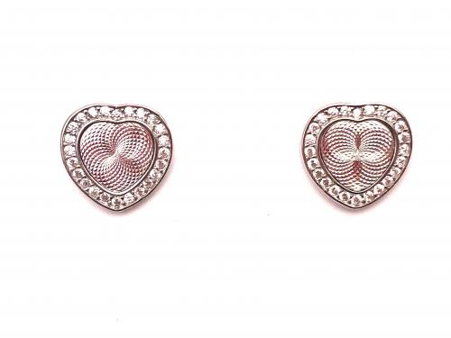 Silver CZ Set Heart Stud Earrings