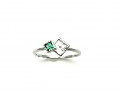 Silver Green & White CZ Fancy Ring