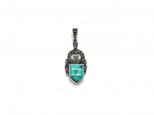 Silver Created Turquoise & Marcasite Pendant