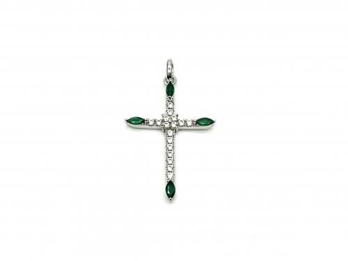 Silver Green & White CZ Marquise Cross Pendant
