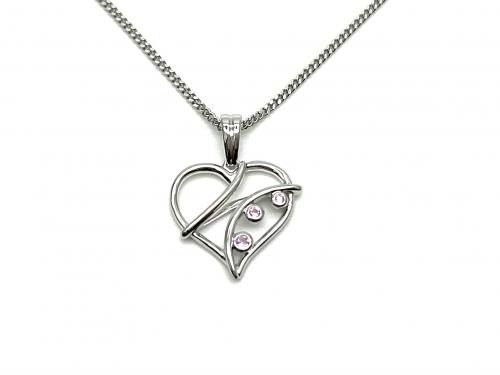 Silver Pink Sapphire Swirl Heart Pendant & Chain