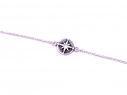 Silver Compass Detail Anklet 9-10.5 Inch