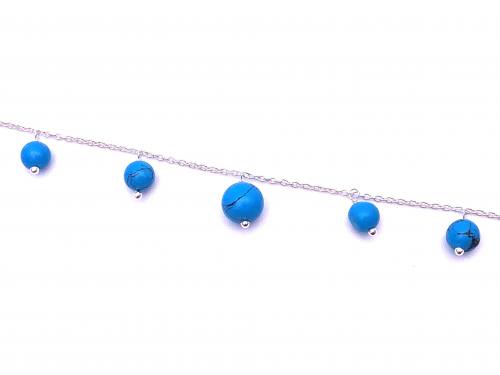 Silver Reconstituted Turquoise Charm Anklet