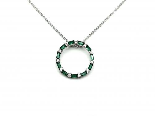 Silver Green & White CZ Circle Pendant & Chain