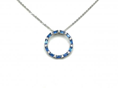 Silver Blue & White CZ Circle Pendant & Chain