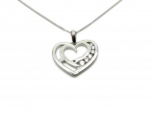 Silver CZ Amore Heart Pendant & Chain