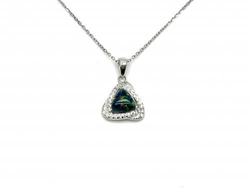 Silver Created Opal & CZ Fancy Pendant & Chain