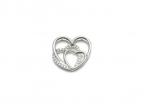 Silver CZ Entwined Hearts Slider Pendant