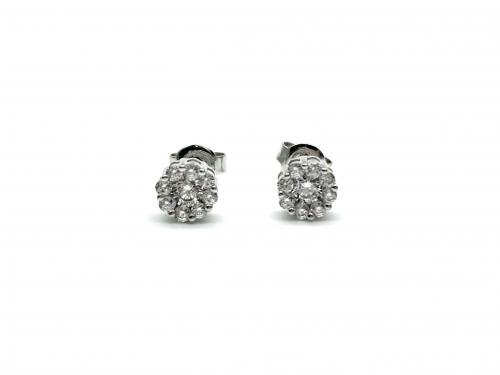 Silver CZ Flower Cluster Stud Earrings